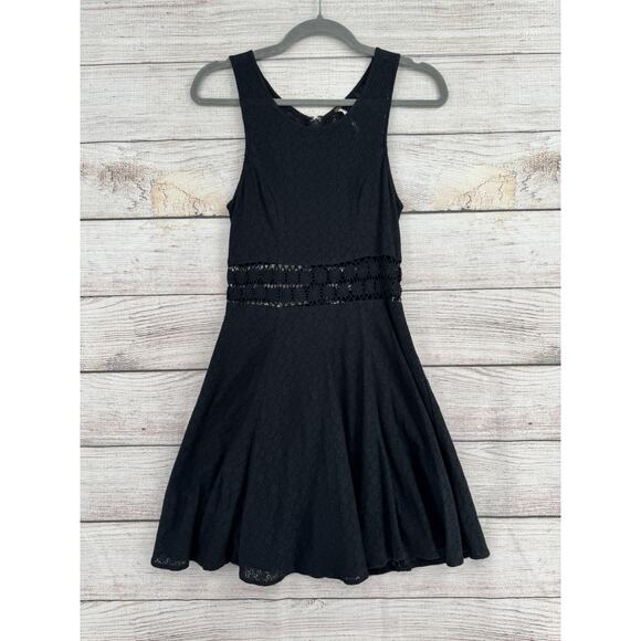 Free People Dress Womens 4 Black Lace Floral Overlay Sleeveless Boho Fit Flare - Picture 1 of 11